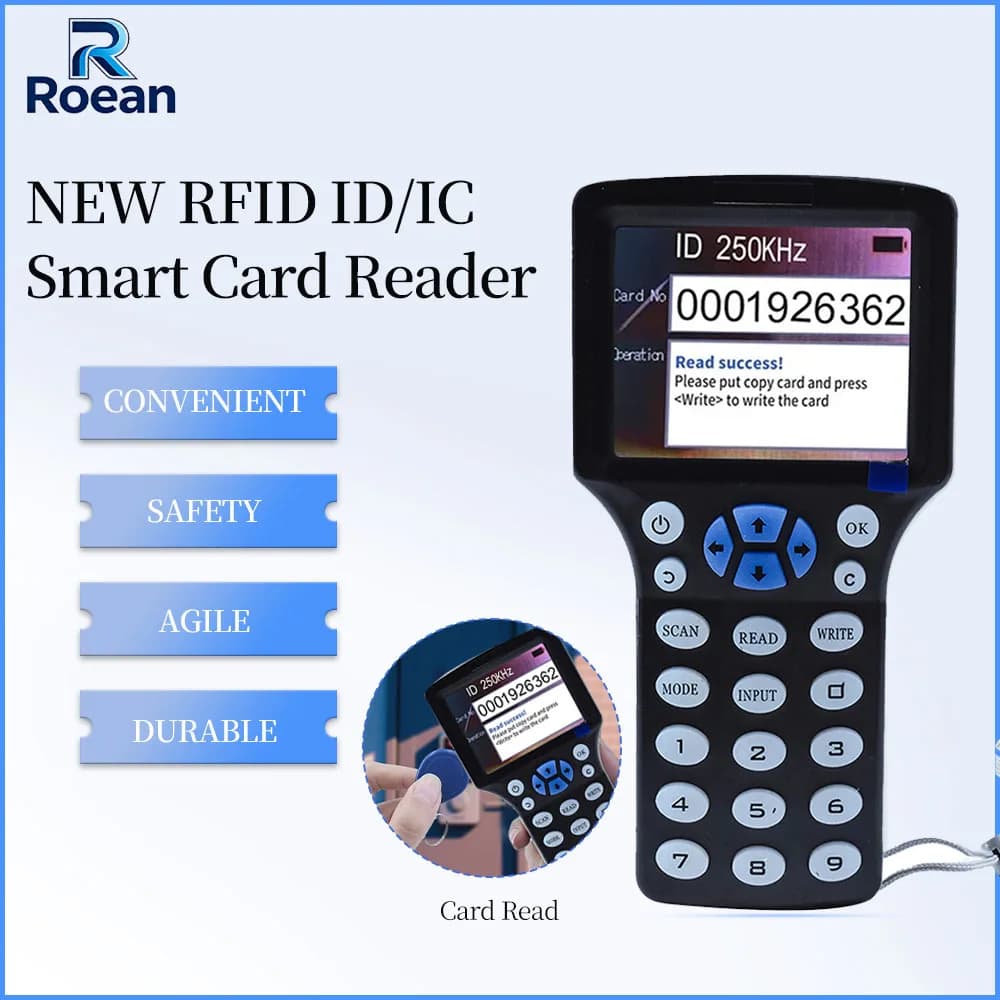 Handheld 10 Frequency RFID NFC Reader Writer 125KHz 13.56MHz Smart Card Programmer USB Contactless Card Encoder with Display