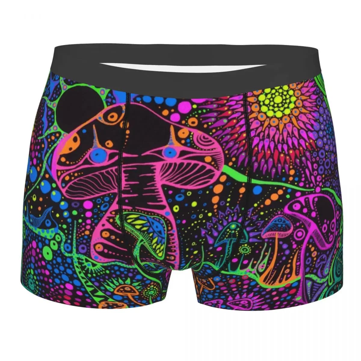 Boxer da Uomo con Stampa Personalizzata di Funghi Magici Psichedelici, Stile Neon Pastello Goth, Sexy e Originale