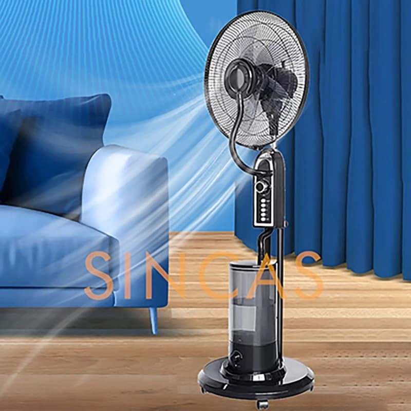 Ventilatore elettrico per nebulizzazione domestica Ventilatore in piedi con telecomando Testa oscillante Funzionamento silenzioso Ventilatore circolatore Dispositivo ventola 220V