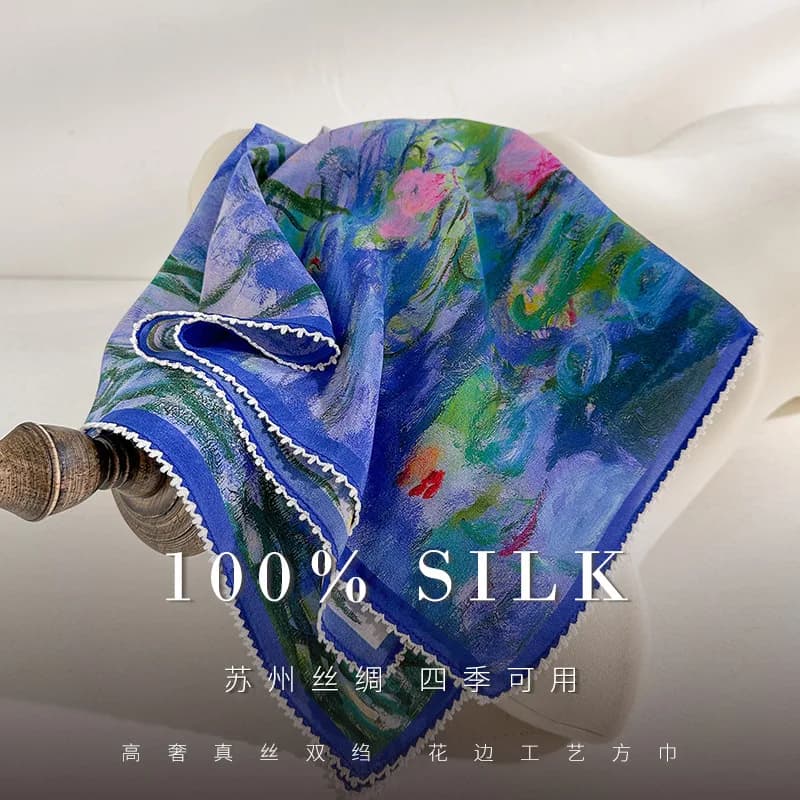 100% Real Silk Scarf Women New Bandana Square Scarves Wrap Kerchief elegant Spring Fashion Luxury High Quality Hijab shawl 65cm