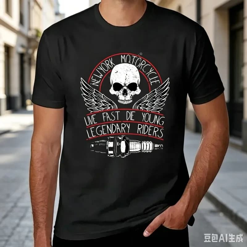 Motorcycle Biker T-Shirt for Men Women Live Fast Die Young Skull Graphic Tee Casual Short Sleeve Tops Streetwear 100%Cotton
