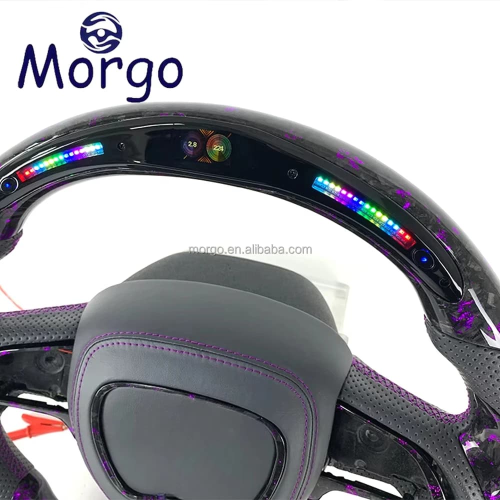 Volante in Fibra di Carbonio Personalizzato con LED e Ricamo per Dodge, Accessori per Dodge Charger Challenger Hellcat Srt RT!