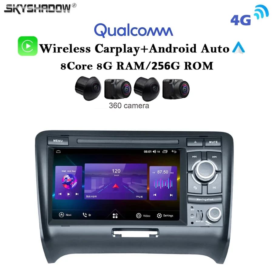 12G + 256G Carplay Auto Android 13.0 4G LTE IPS DSP Lettore DVD per auto GPS Mappa WIFI Bluetooth RDS Radio per Audi TT MK2 8J 2006-2014