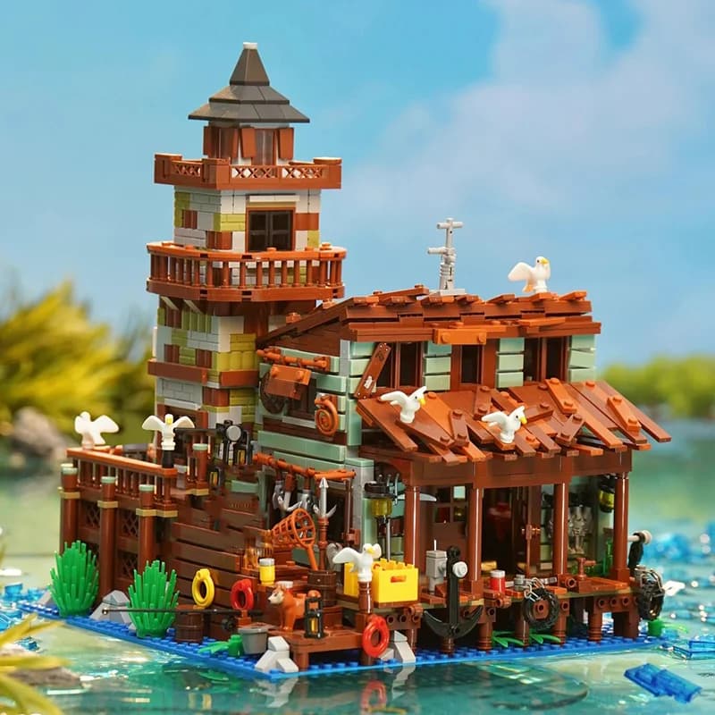 1881 Pezzi Cabina del Pescatore Molo Casa in Legno Blocchi da Costruzione Villa Architettonica Micro Mattoncini Giocattolo Regalo per Bambini