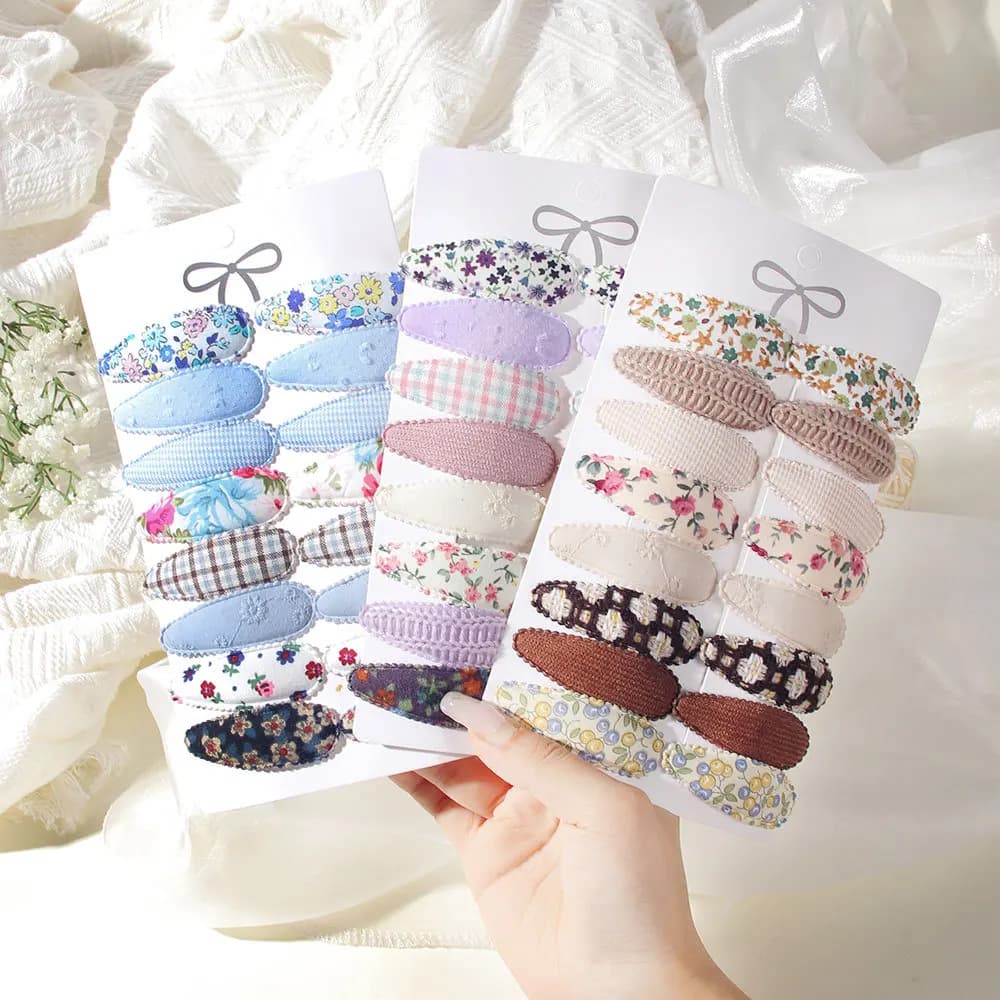 Set of 16 Cotton Hair Clips Testurized for Girls, BB Clips and Colored with Floral Patterns and Candy Colors, Kids Hair Accessories