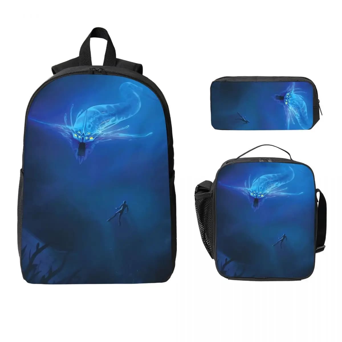 Subnautica Ghost Leviathan Zaino Studente BookBag Borsa da scuola Borse a tracolla per computer Borsa da pranzo isolata 3ps Astuccio
