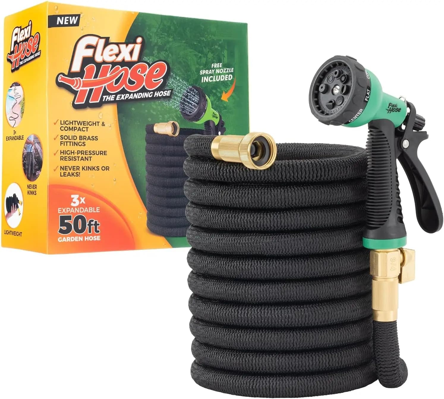 Expandable Garden Pipe with 8 Functions Ugello, 15 Meters Light Retractable Water Pipe, Anti-Piega Flexibility, Brass Fittings