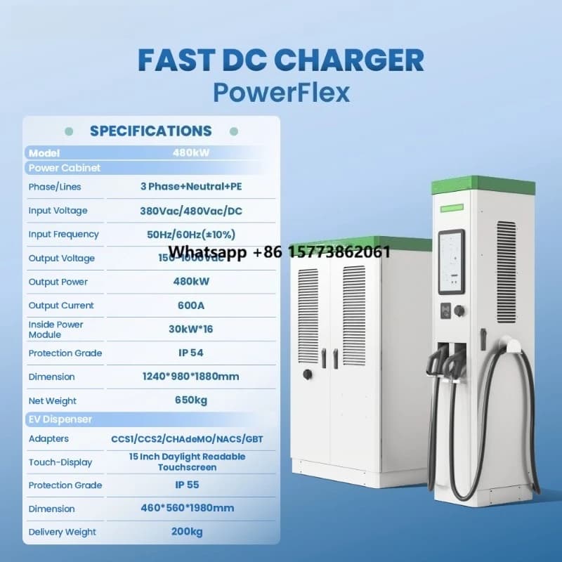 Stazione di Ricarica Rapida DC per Veicoli Elettrici da 480kW, Trifase, Livello 3, per Veicoli Elettrici