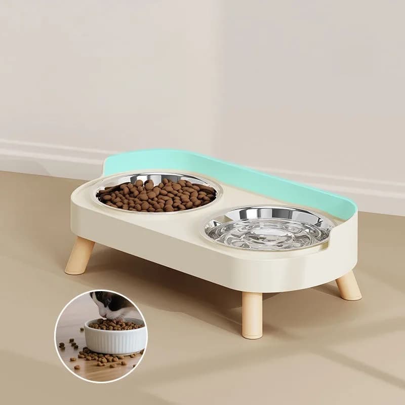 Cat Bowl Pet Feeding Bowl Tip-resistant Neck-protecting Double Bowl Stainless Steel Pet Feeding Bowl Stand Pet Supplies