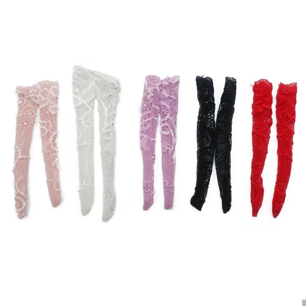 Nuove Calze in Pizzo alla Moda Fatte a Mano Multicolore, Calzini Lunghi per Bambole, Abbigliamento per Bambole 1/6