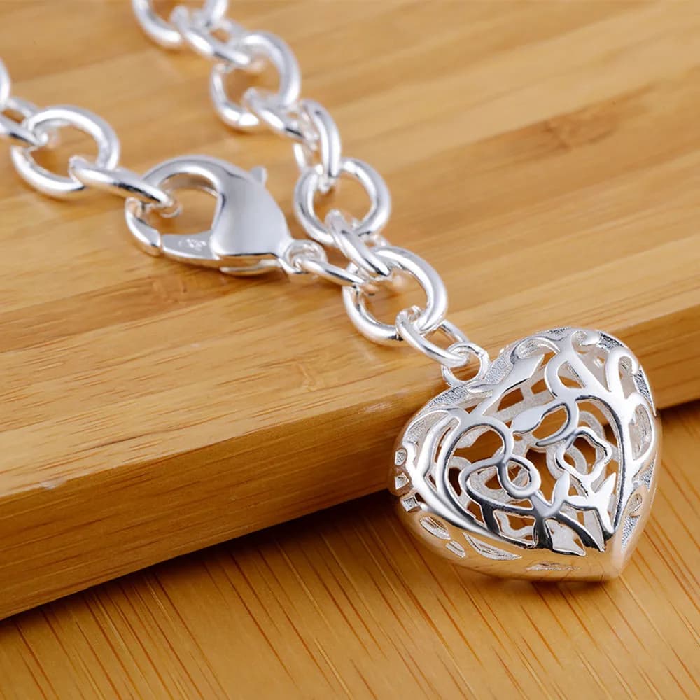 925 Sterling Silver Gift 8 Inches Hollow Heart Bracelet For Women Fashion Wedding Couple Party Jewelry Wholesale