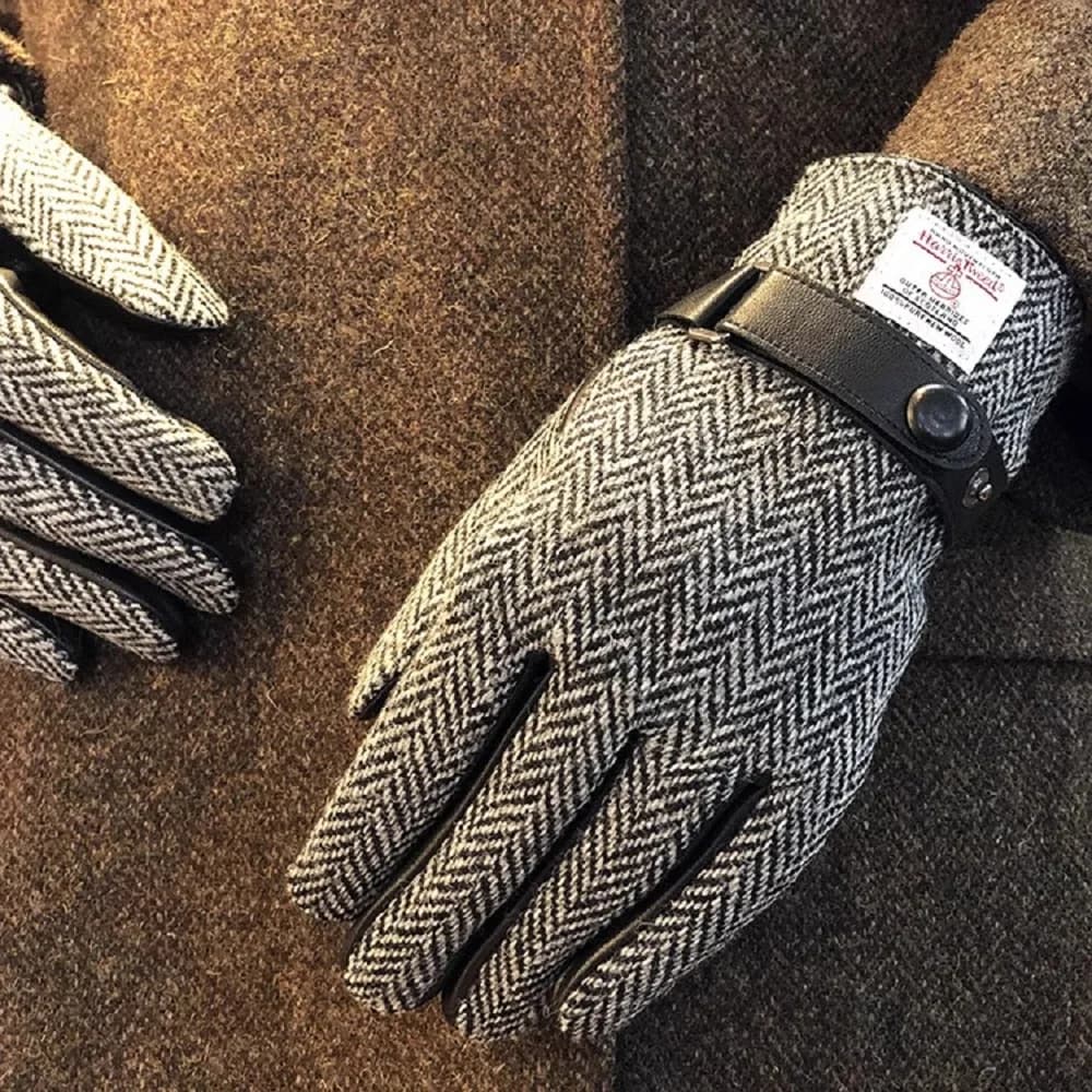 Autumn and Winter thick thickened warm gloves Couple touch screen gloves in wool leather tweed Harris Cycling gloves