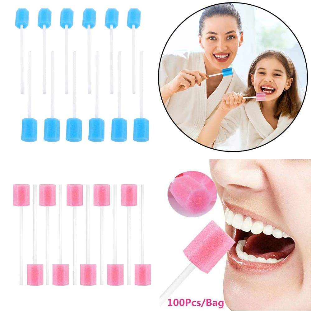 100 pz Pulizia Bocca Tamponi Schiuma Espettorato Spugna Stick Per Uso Medico Orale Igiene Orale Usa E Getta Igiene Orale Spugna Tampone Dente