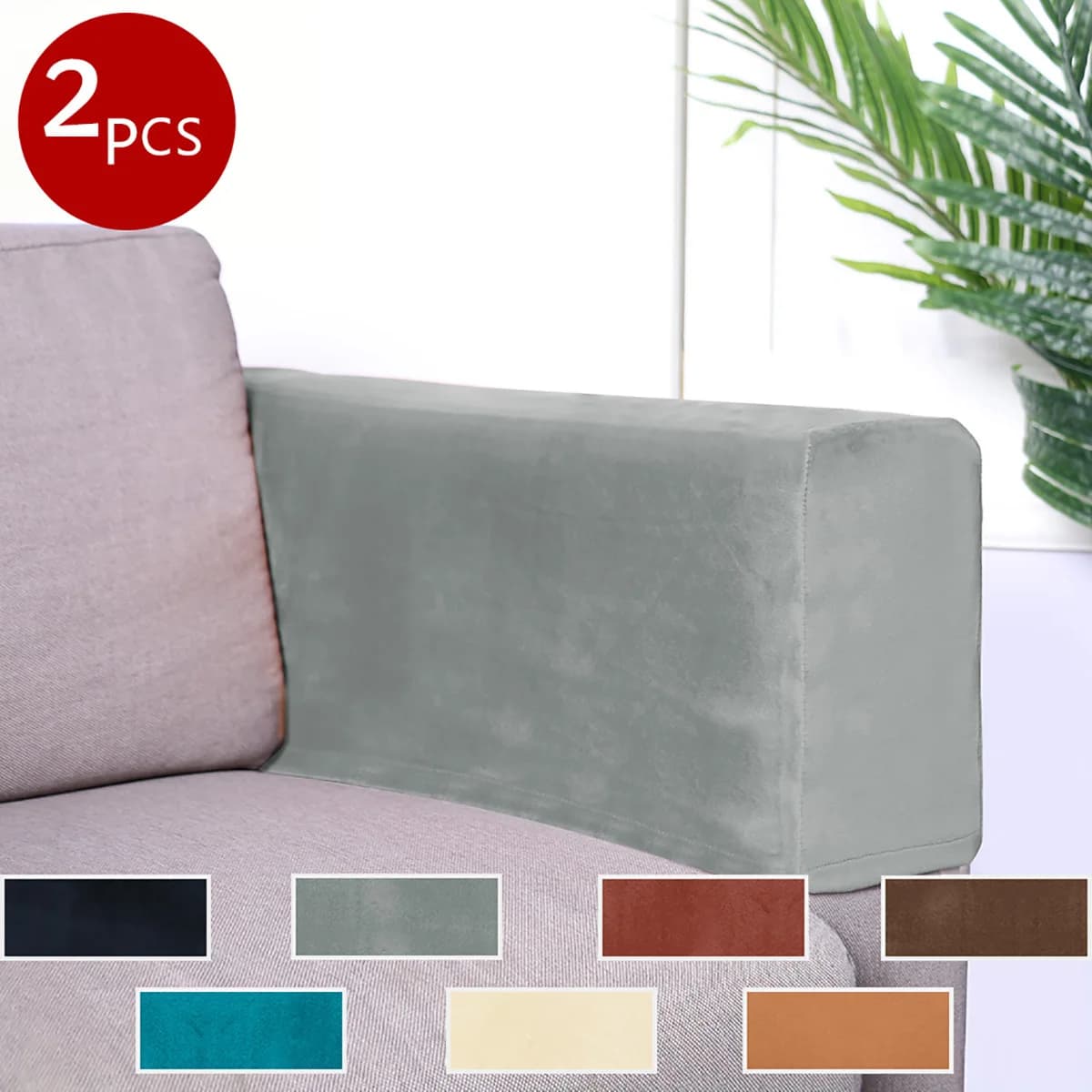 Adjustable Elastic Velvet Sofa Armrest Covers 2Pcs Solid Color Jacquard Sofa Cushion Covers New Anti-dirty Non-Slip Slipcovers