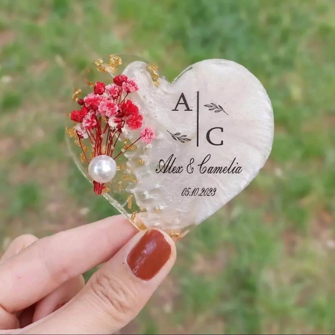 Personalized Wedding Epoxy Magnet Favor,Engagement Gifts, Epoxy Fridge Magnet with box,Wedding Guest Gift,Wedding Favors,Engagem