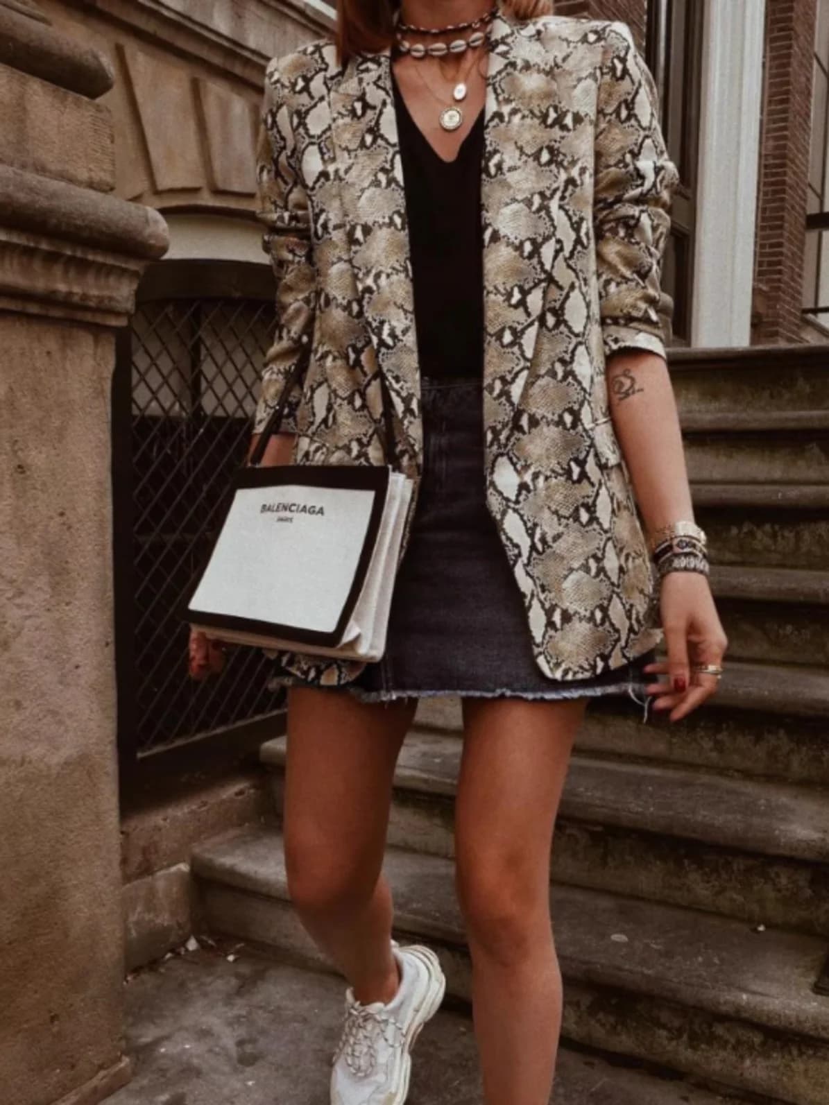 Fashionable Snake Print Suit Jacket Women's Casual Long Sleeve Printed Outerwear Straight Cut Polyester Fiber Autumn Season