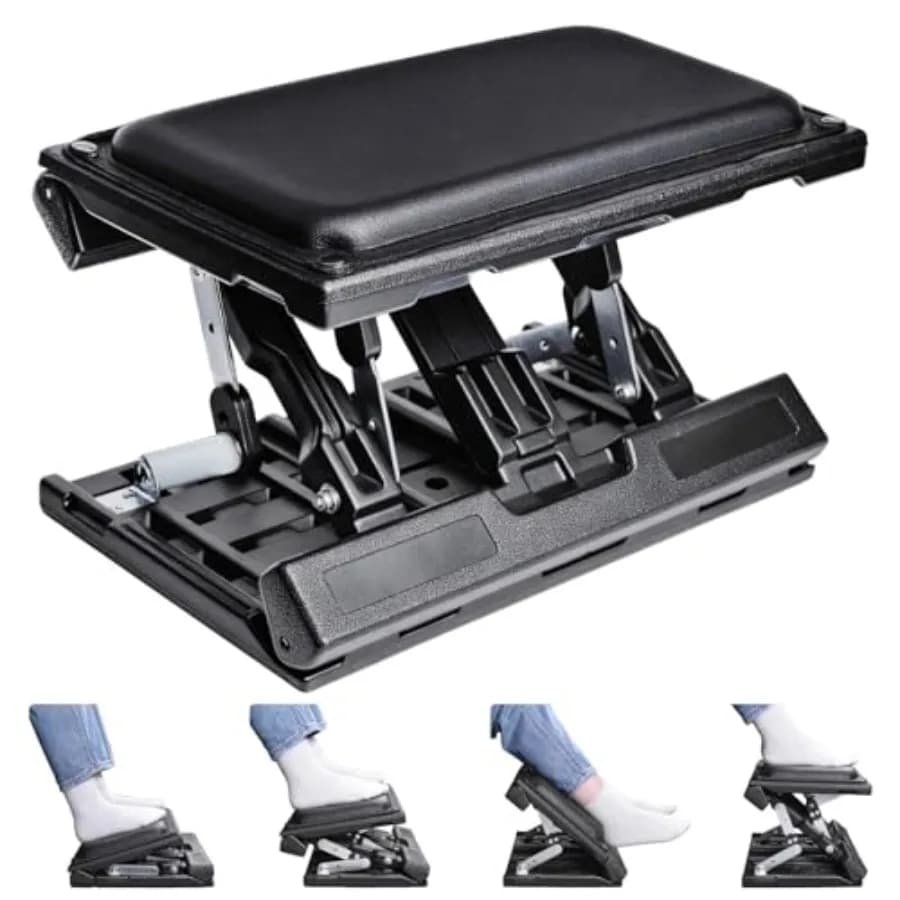 Poggiapiedi Ergonomico Regolabile in Altezza e Angolazione per Ufficio e Gaming, Pieghevole e Rimovibile