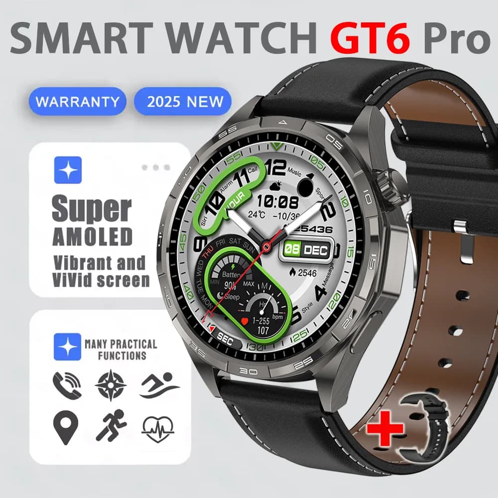 Smartwatch Watch6pro with 1.5 Inch HD IPS Screen, GPS, Movement Monitoring, Night Light, BT Calls, altimeter, Barometer, Dynamic Island, Health Monitoring