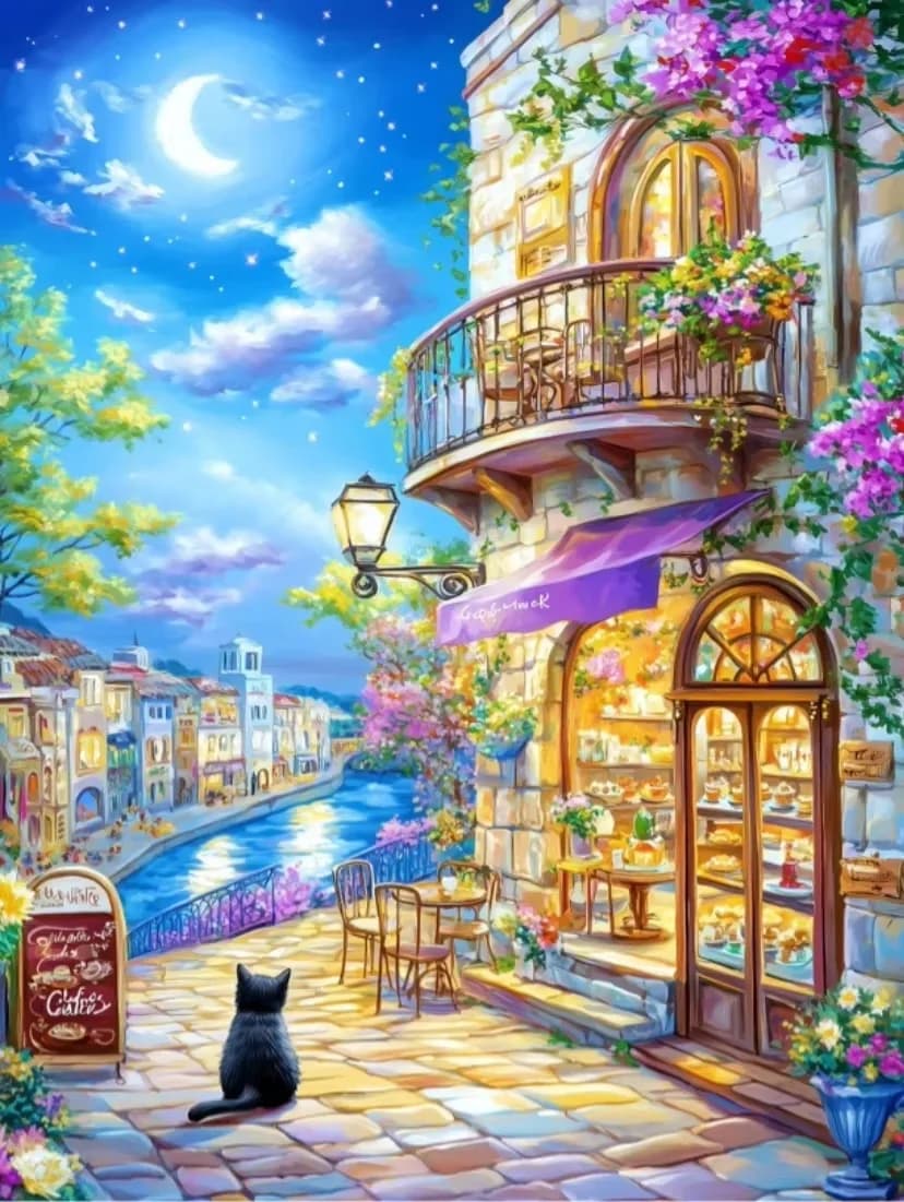 Pittura Diamantata Fai da Te Gatto Notturno, Mosaico Completo di Diamanti, Ricamo a Punto Croce, Arte Decorativa per la Casa, Regalo Artistico Fatto a Mano