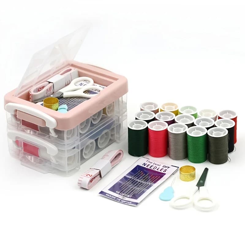 1Pc transparent 3-layer sewing box set, portable household sewing kit, thread scissor needle, needle, sewing tool set