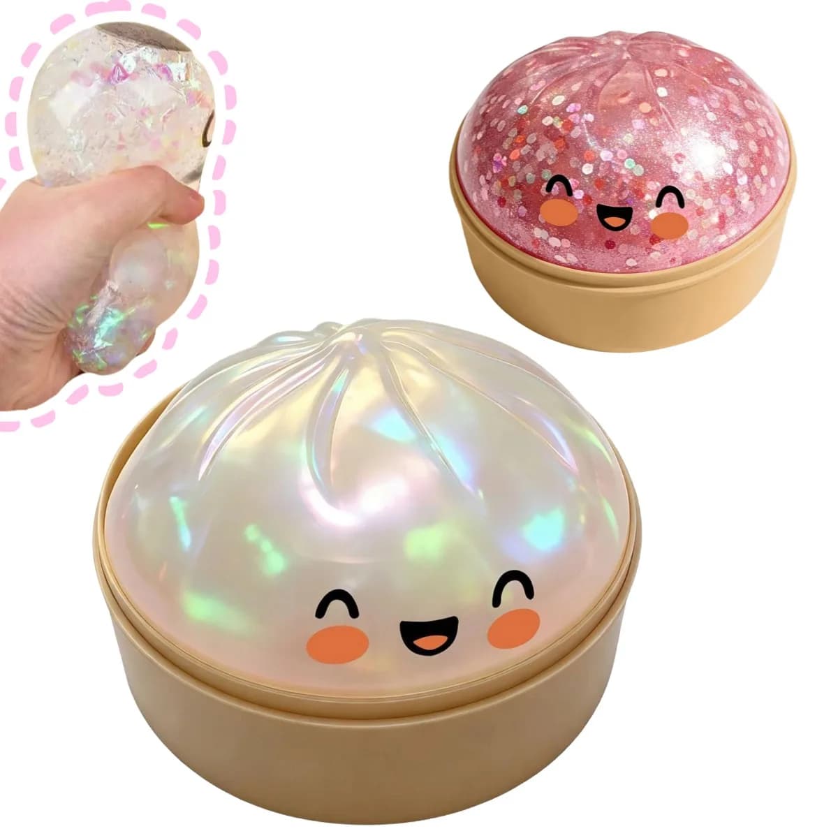 Giocattolo Squishy a Forma di Panino al Vapore in Cristallo, a Lenta Risalita, con Glitter, Antistress Sensoriale, Elastico, Regalo Rilassante