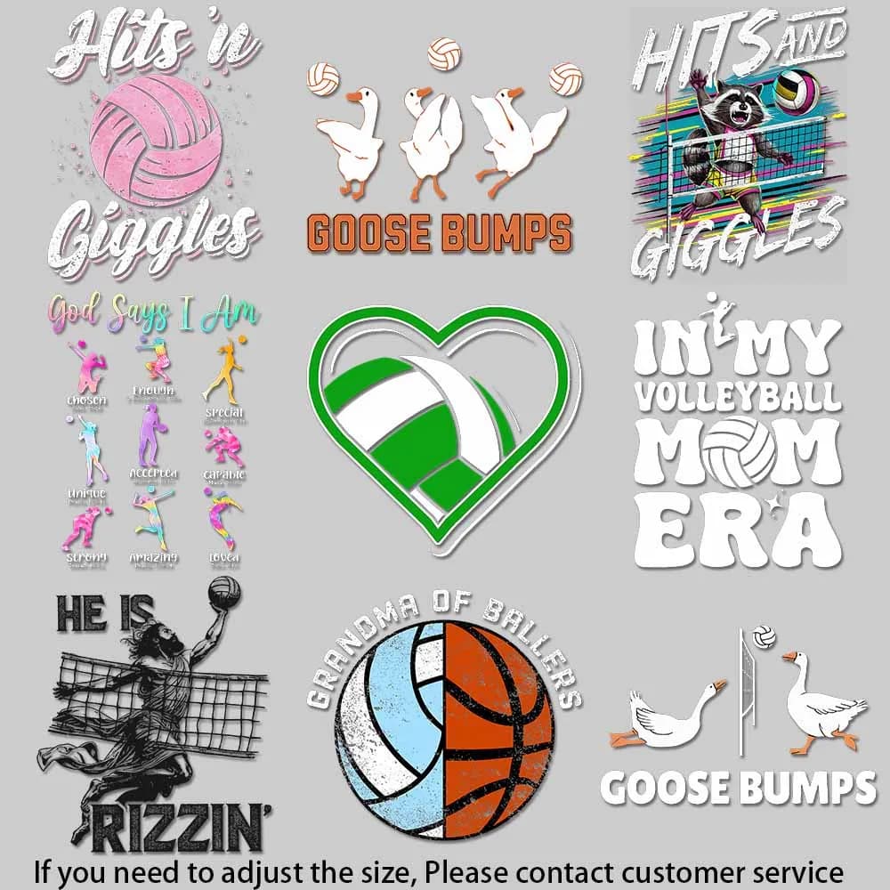 Vibrant Volleyball Heat Transfer Decals, DIY Fun & Motivational Designs for T-Shirts, Bags & More, Washable & Durable