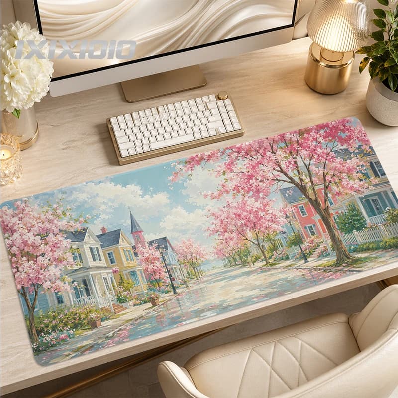 Tappetino per Mouse Spring Sakura Town Gamer XL, Nuovo Tappetino XXL per Tastiera Meccanica, Morbido Tappetino da Ufficio in Gomma Naturale