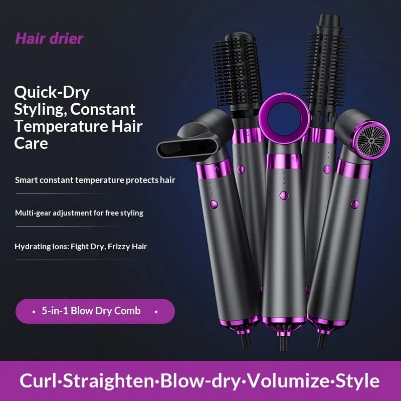 HOMEFISH Electric Hair dryer 5 in 1 with hot air comb and automatic straight diffuser and iron curler for AC motor for outdoor use