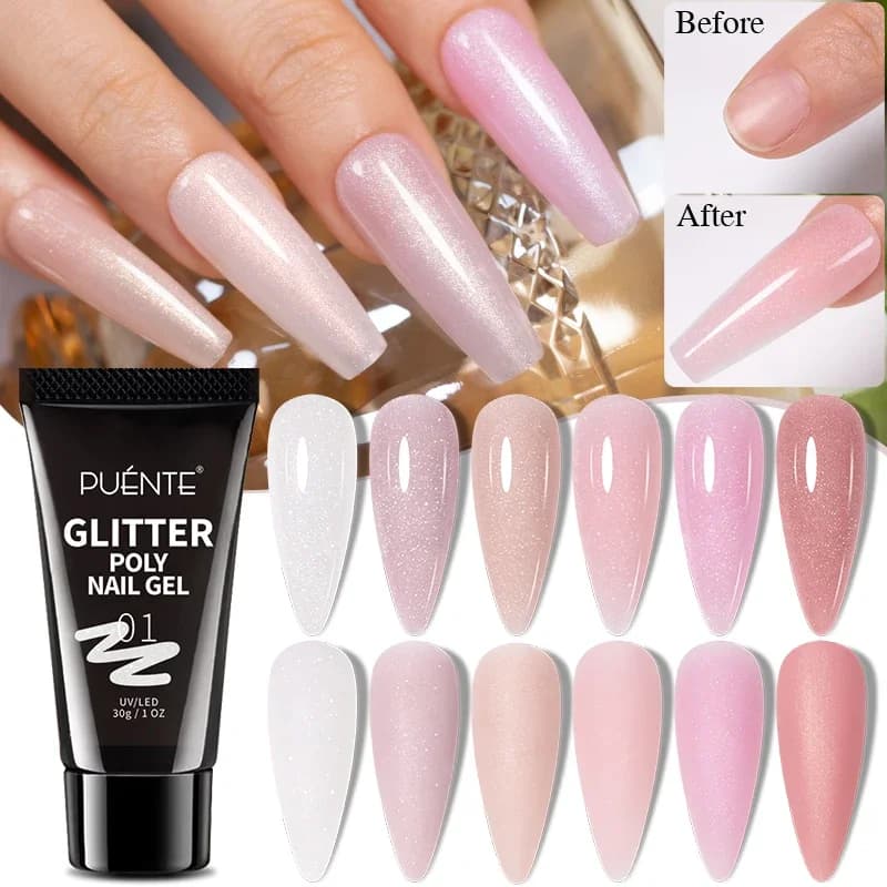 30ML Glitter Poly Gel per unghie Hema Free Pink Glitter Gel acrilico Estensione delle dita Gel per unghie Smalto semipermanente per manicure