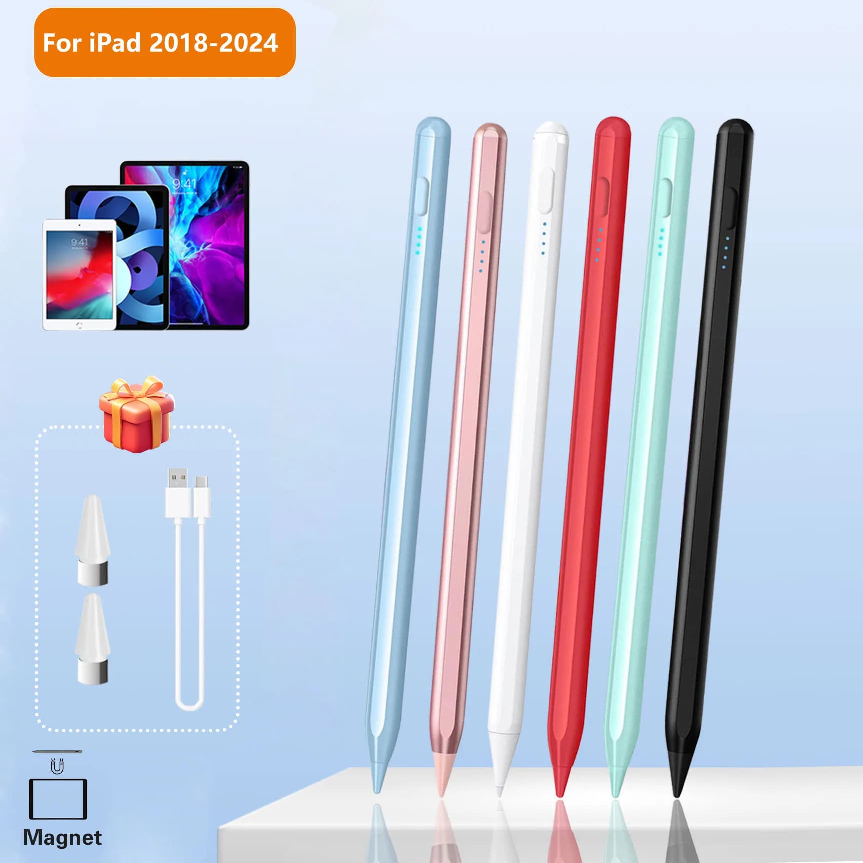 Nuovo Stylus per iPad: Ricarica rapida, riconoscimento del palmo e sensore di inclinazione. Per iPad 10-11, Pro 11-13" M4, Air 3-5, Mini 5-6. Pre-elaborazione senza interruzioni