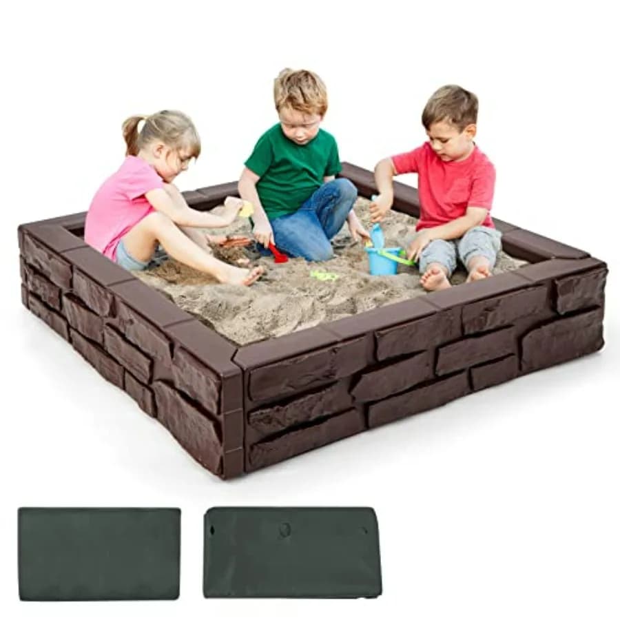 Sandbox con Copertura 47x47 in HDPE, con Rivestimento Inferiore in Oxford, Struttura Rinforzata, Resistente alle Intemperie, per Esterni
