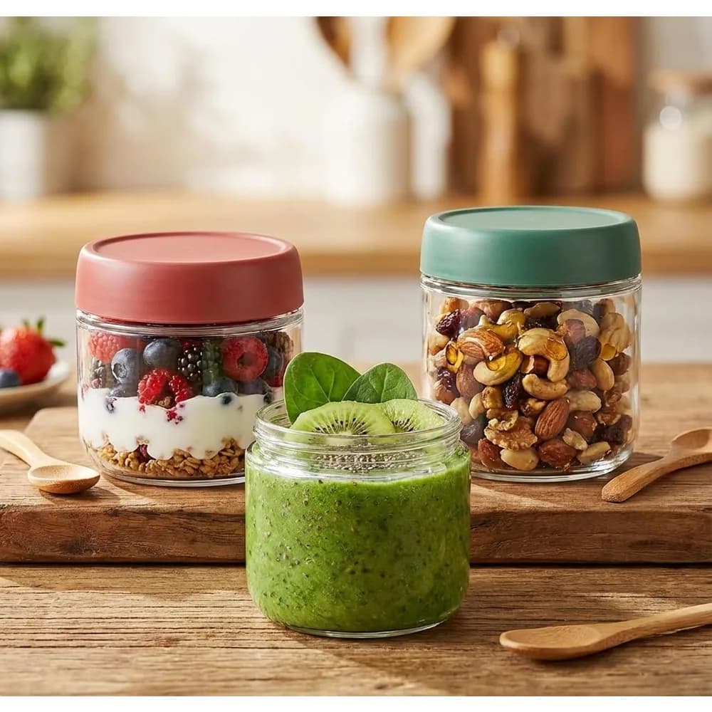 3 Pack 10oz Glass Jars with Screw Lids Wide Mouth Overnight Oats Containers Meal Prep for Salad Dressing Fruit Veggies Sauce Snacks Spice Food Storage Jars
