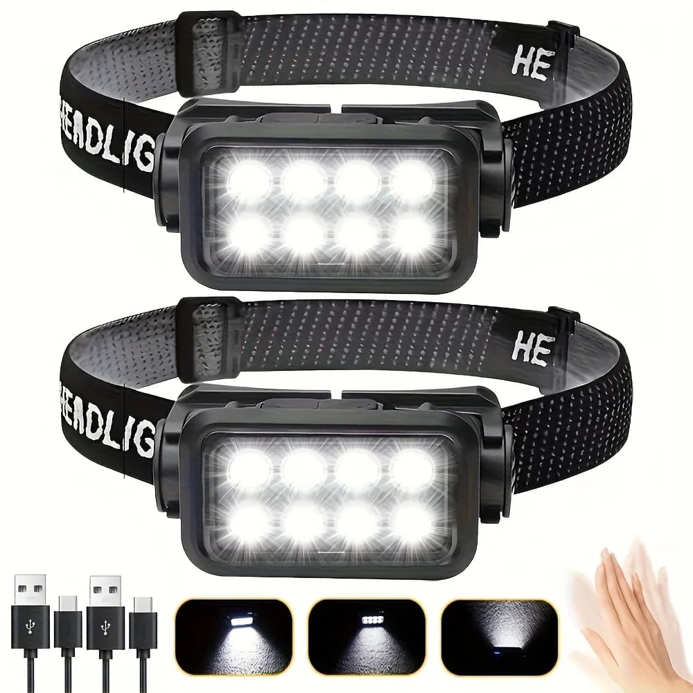 Rechargeable external front lamp with motion sensor, ultralight and 8 LED front lamp, 5 lighting modes
