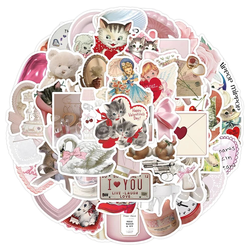 10/30/60pcs Cute Cartoon Pink Coquette Stickers Cat Animal decalcomanie decorazione Notebook Phone valigia frigo chitarra Sticker Toys
