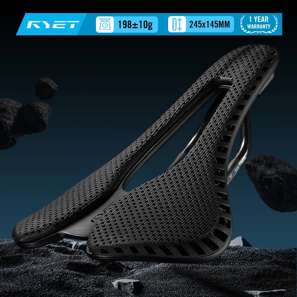 Sella per Bicicletta RYET Stampata in 3D Ultra Leggera 198g 245*145mm, Cuscino in Fibra di Carbonio Unisex per Bici da Strada, MTB e Gravel