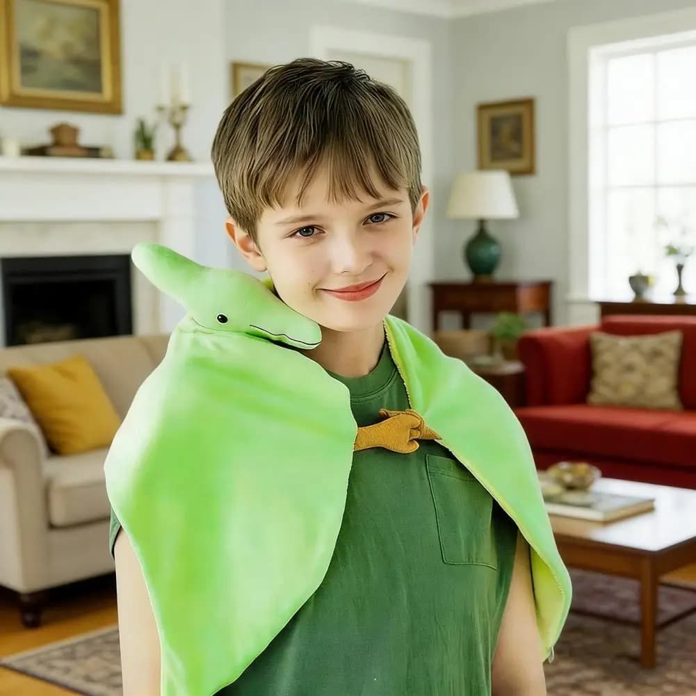 Mantello Dinosauro per Bambini, Coperta Indossabile Dinosauro Pterodattilo, Mantello in Peluche per Bambini, Sciarpa Morbida e Calda con Ali, Poncho Imbottito Confortevole