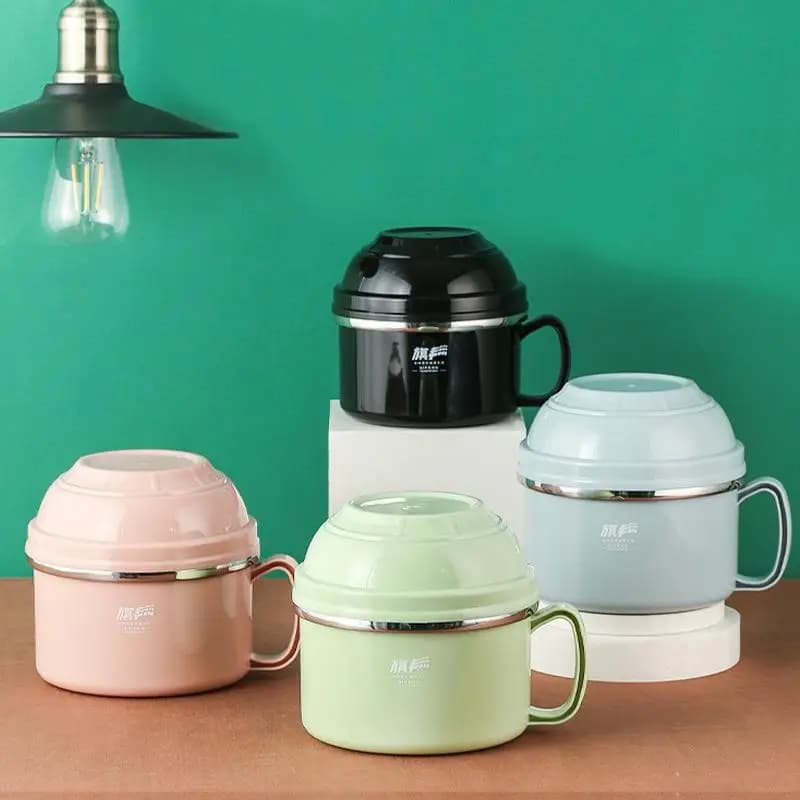 Contenitore Termico per Pranzo a Doppio Strato in Acciaio Inox 304, Bento Box per Bambini, Tazza per Fast Food con Scomparti, Ciotola per Noodles Istantanei
