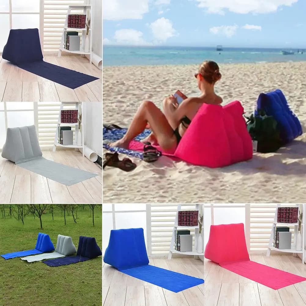 Materasso Gonfiabile da Viaggio Pieghevole, Tappetino Morbido da Spiaggia, Letto ad Aria, Sedia, Sdraio da Campeggio e Relax con Cuscino per la Schiena