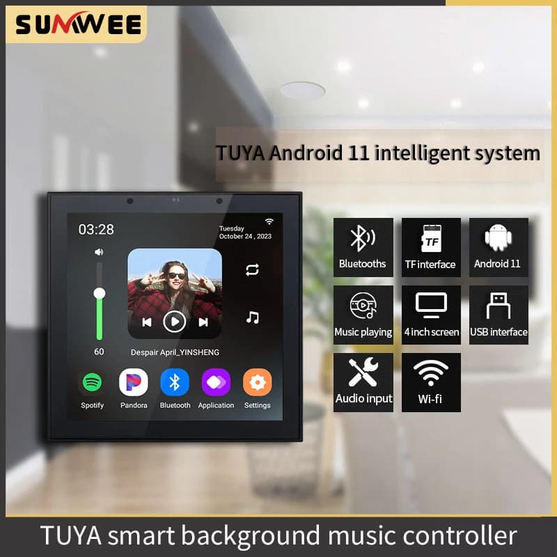 4 pollici Tuya Smart Home Andriod 11 WiFi Bluetooth Touch Screen Home Theater Cinema Digital Stereo Audio Music amplificatore da parete