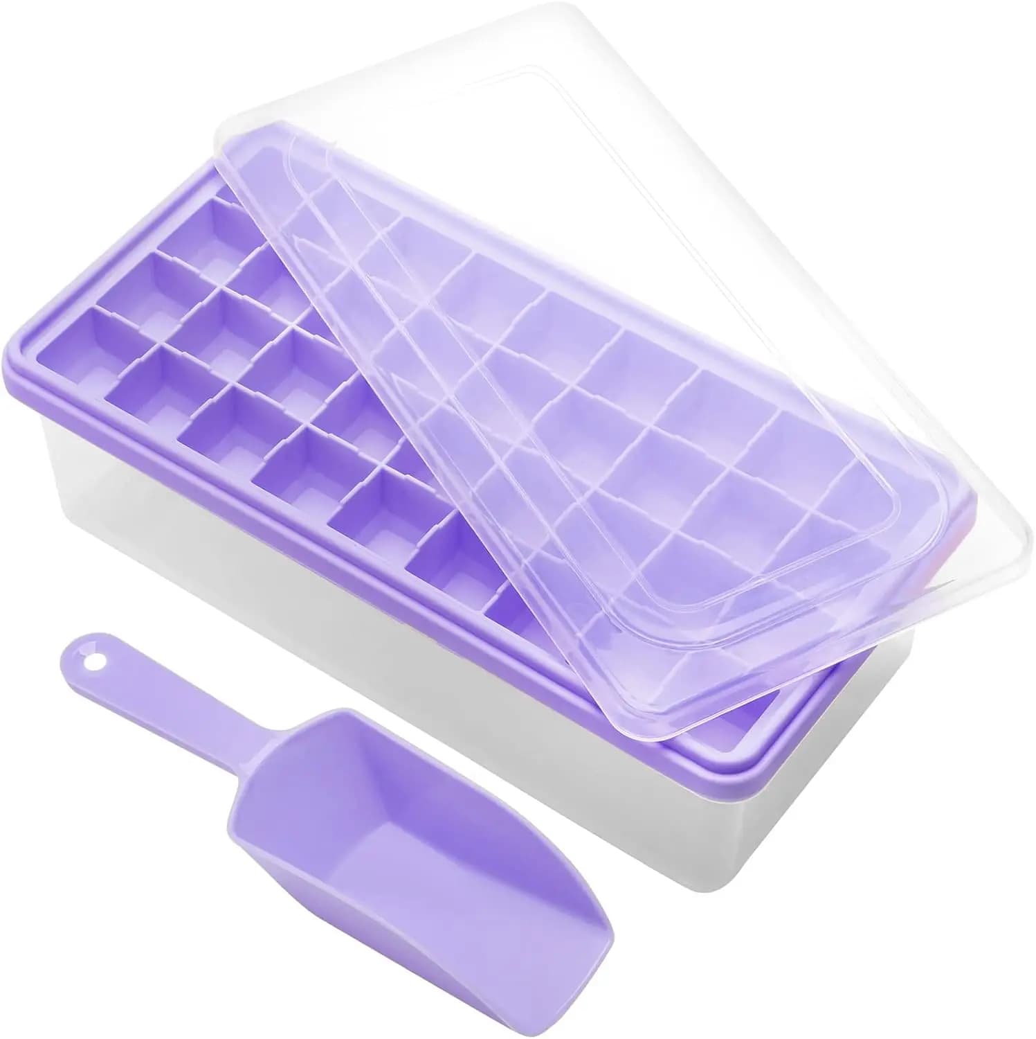 Vassoio per cubetti di ghiaccio in silicone senza BPA con coperchio a tenuta stagna e contenitore – 36 stampi per ghiaccio a pepita, coperchio anti-goccia e paletta