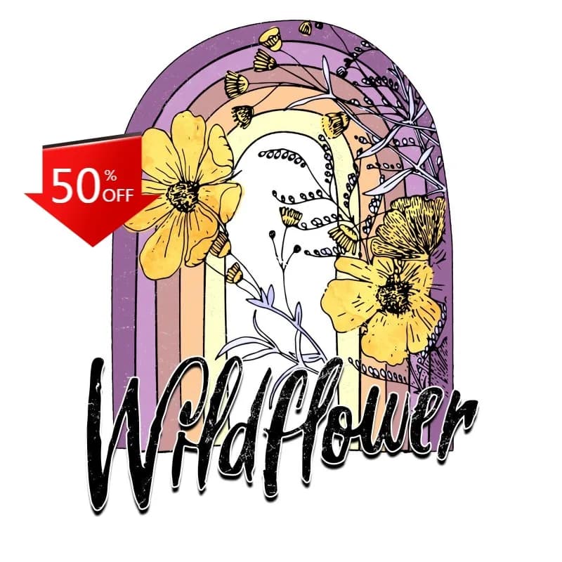 Adesivo con fiori selvatici, viola, arcobaleno, fiori gialli, natura, hippie, amore, auto, SUV, laptop, libro, frigorifero, chitarra, casco da moto