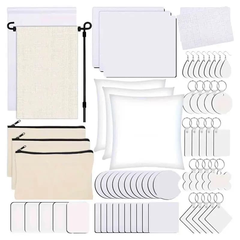 128 Pezzi Kit per Sublimazione, Ornamenti Natalizi Fai-da-Te, Set per Stampa a Caldo con Motivi Artigianali-[LUCK 9]