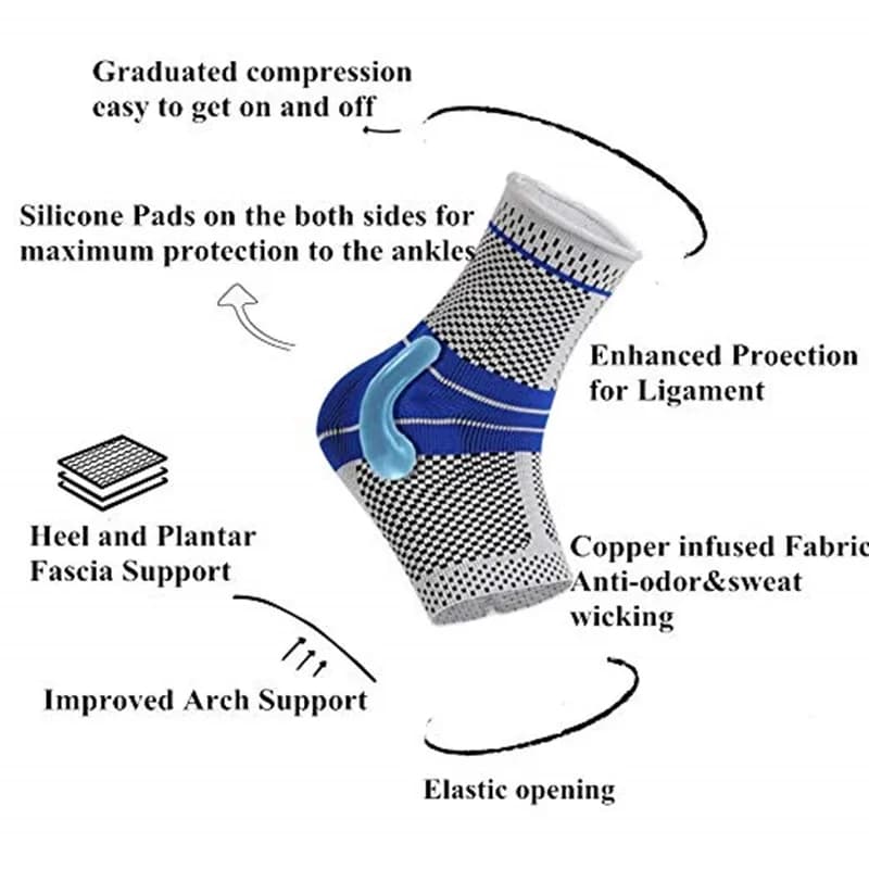 Supporto per caviglia sportivo Maglia in nylon Caldo basket Calcio Compressione Protezione per caviglia Cuscinetto riscaldante per piedi con cuscinetto di carico in silicone