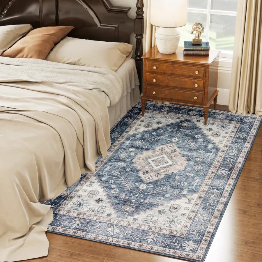4' x 6' Area Rug with Intricately Stitched Edges and Anti-Slip TPR Backing Pet-Friendly Soft Floor Carpet for High Traffic Livi