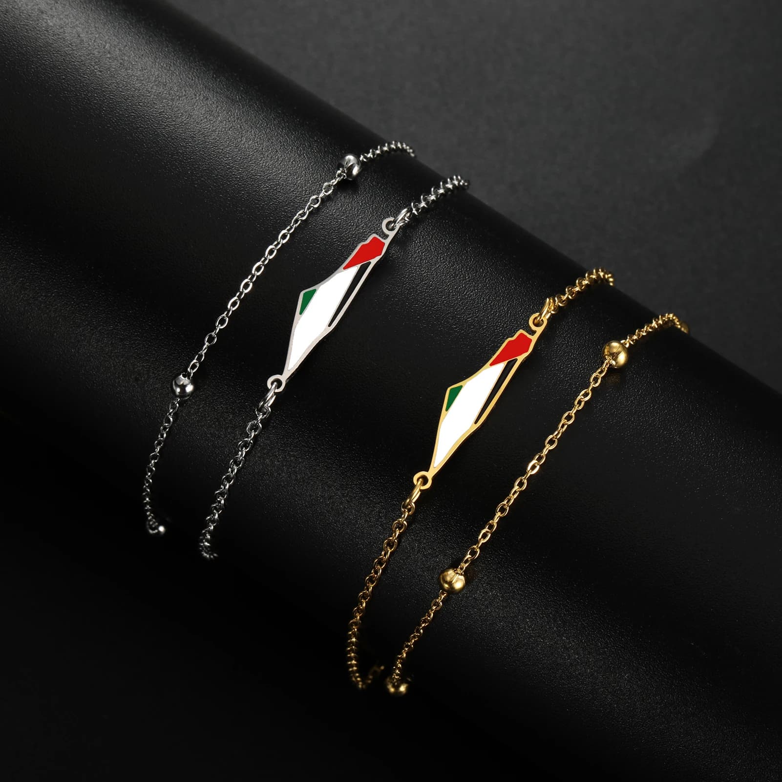 COOLTIME Palestine Map Charm Bracelets Women's Stainless Steel Adjustable Double Layer Geography Bracelet Jewelry Wholesale