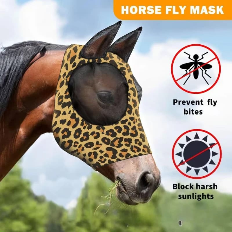 Maschera Traspirante per Cavalli con Copertura per Orecchie, Protezione Elastica Completa Anti-Zanzare per Attrezzatura Equestre