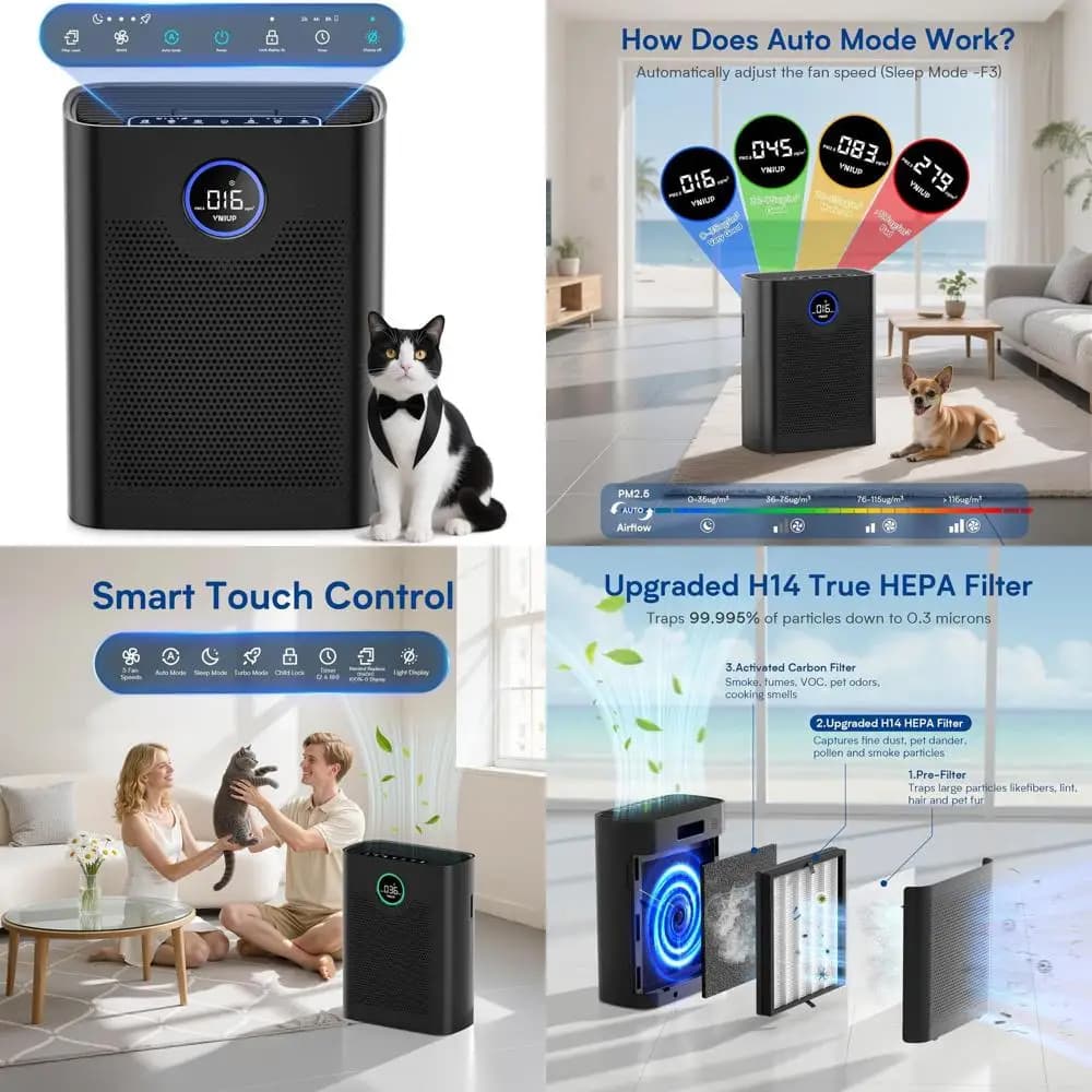 Purificatore d'Aria HEPA per Grandi Ambienti con Display PM 2.5 per Casa, Dormitorio e Camera da Letto