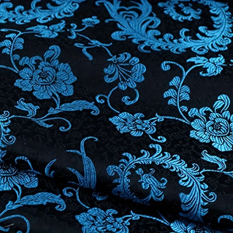 Tessuto Broccato 3D Coda di Fenice Blu — Materiale Premium per Cucito, Tende Fai-da-te e Decorazioni; Venduto a Metro.
