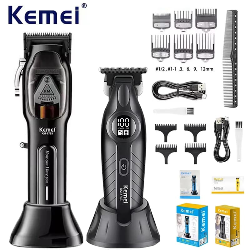 Tagliacapelli professionale Kemei Tagliacapelli elettrico ricaricabile Ricarica USB Tagliatrice a batteria da uomo KM-1763,KM-1743,Kit