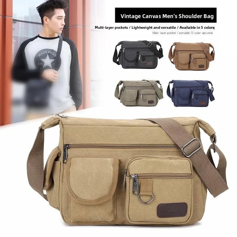 Casual Canvas Men's Bag Large Capacity Messenger Bag Business Bag Crossbody Shoulder Bag Leisure Backpack for Young Men